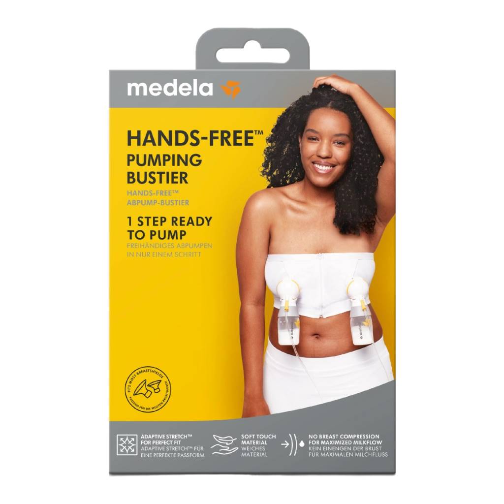 Medela's White easy expression bustier for hands free pumping in Small,  Medium and Large